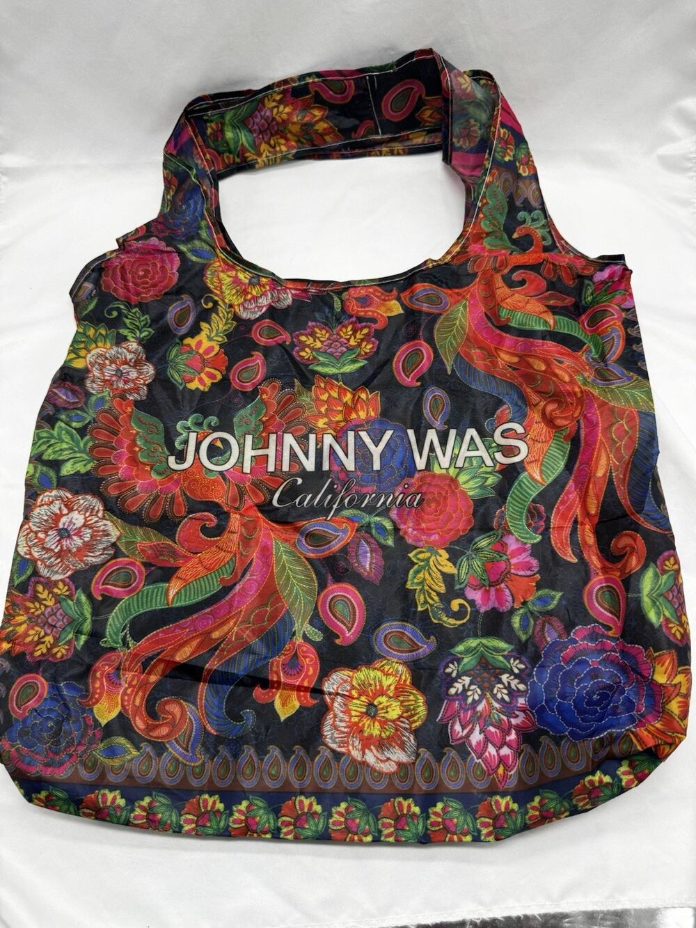 Johnny Was Red Orange Floral Shopper Tote Inside Pocket Silky Nylon